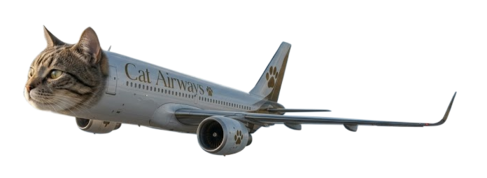 Cat Airways plane with a cat head as the nose